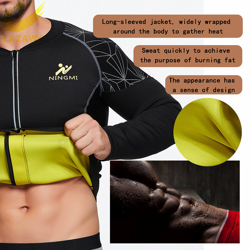 LAZAWG-traje de sudoración para hombre, camiseta adelgazante para gimnasio, Sauna, entrenador de cintura, chaleco quemador de grasa