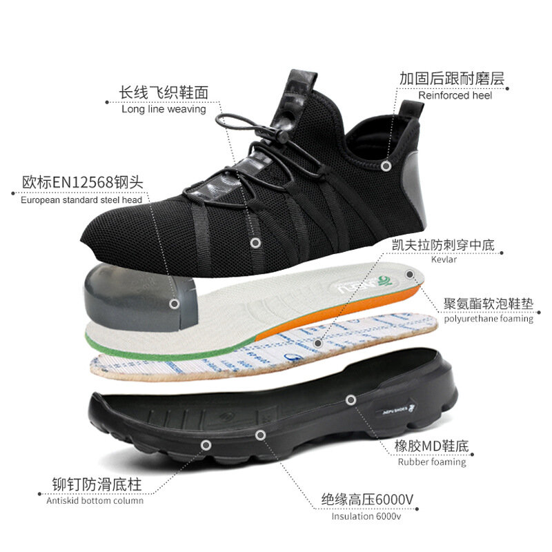 XIZOU-أحذية أمان للرجال مصنوعة من الصلب ، وأحذية شبكية مقاومة للثقب ، وغير قابلة للتدمير ، 2020