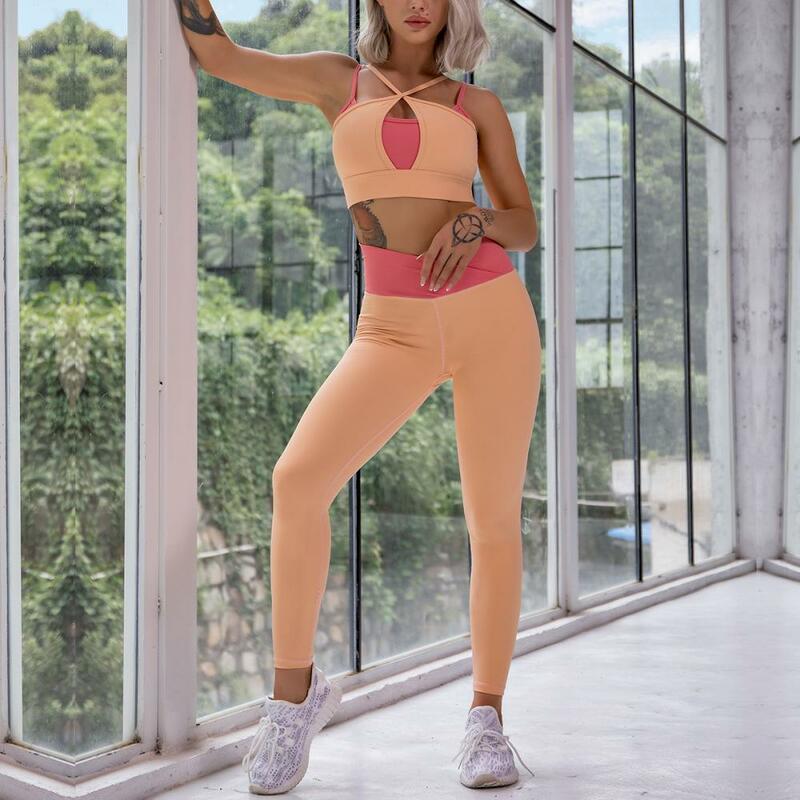 2 Buah Set Gym Set Yoga Wanita Pakaian Olahraga Pakaian Kebugaran Setelan Gym Pakaian Olahraga Wanita Pakaian Latihan Push Up Femme