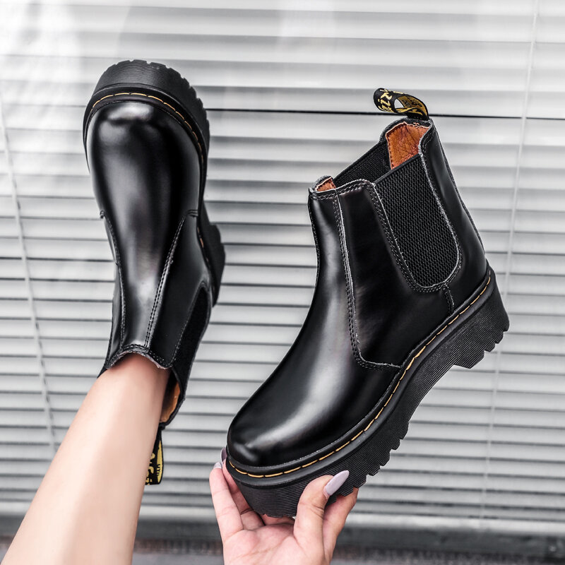 Martens Chelsea Boots Women Shoes New Black Leather Ankle Boots Women Punk Shoes Thick Bottom Platform Motorcycle Boots De Mujer