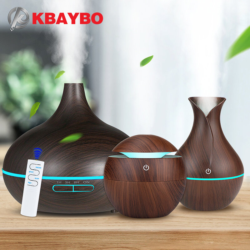 Kbaybo umidificador de ar, aromaterapia, de madeira, difusor de aroma, óleo essencial, ultrassônico, produz névoa, luz noturna de led para casa