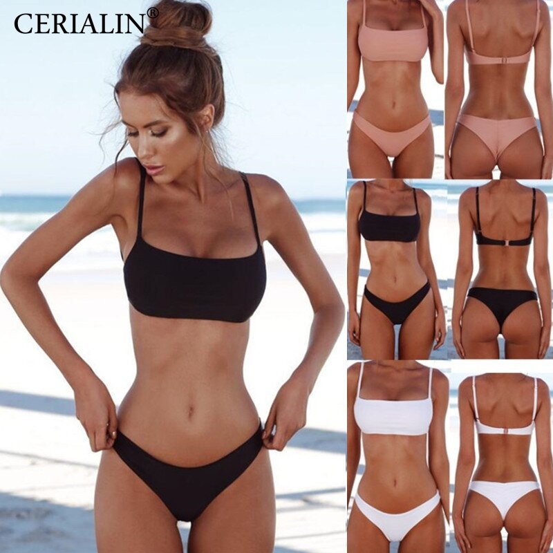 Ceriolin – maillot de bain deux pièces Sexy, couleur solide, soutien-gorge Push Up, taille basse, à la mode, pour femmes, vêtements pour la plage