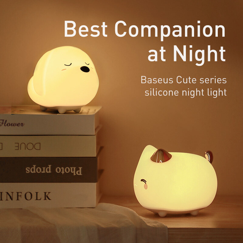 Baseus Cute Night Light Touch Sensor Animal Cat Dog RGB colore LED lampada da notte lampada per bambini lampada da letto per bambini lampada decorativa
