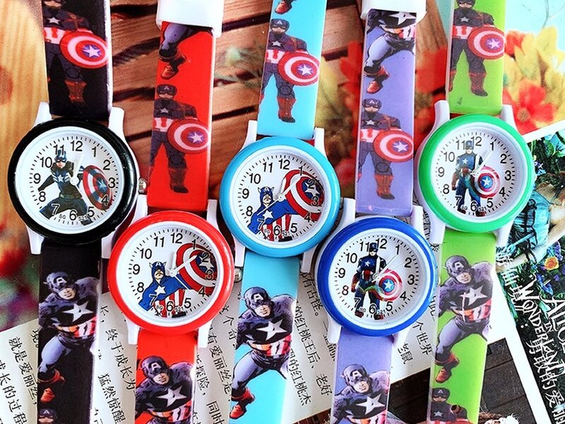 Populaire Kinderen Cartoon Captain Iron Man Silica Print Band Kinderen Quartz Horloge Jongens Casual Polshorloge