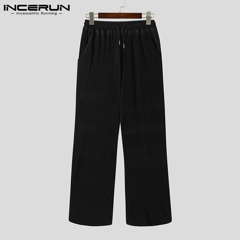 INCERUN 2021 Korean Style New Men's Party Nightclub Pantalones All-match Simple Solid Color Texture Straight-leg Trousers S-5XL