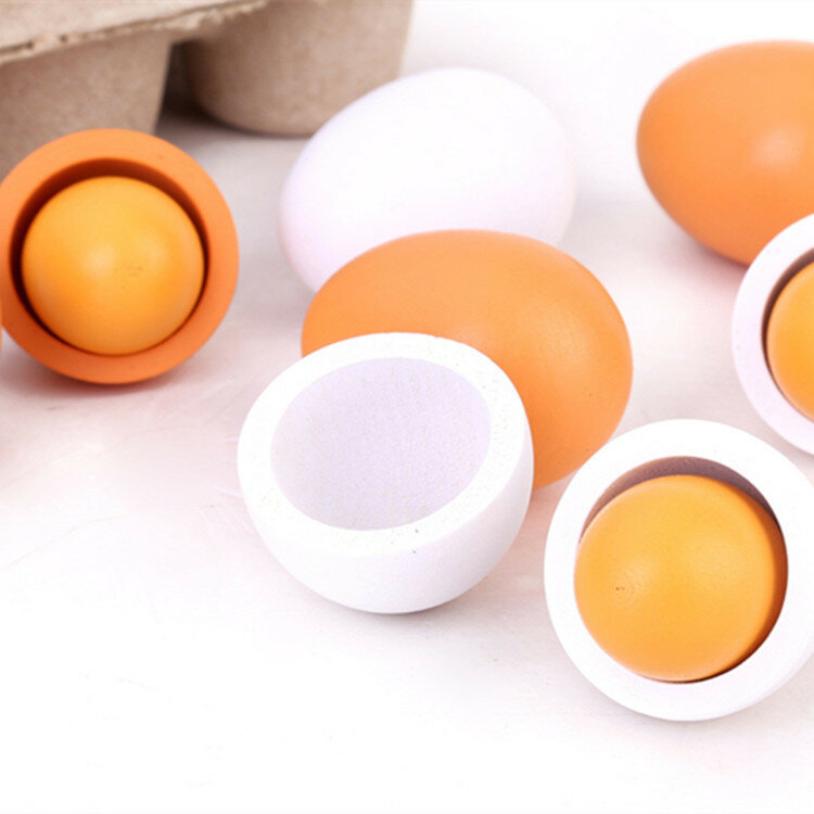 Children's Wooden Diy Toys Simulation Chicken Duck Egg Set 6 Suits Family Games Early Education Blocks