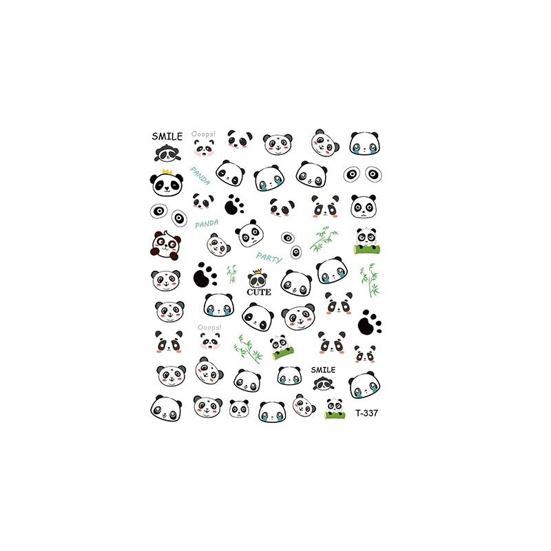 Pegatinas para uñas con diseño de dibujos animados, 1 unidad, Panda chino, diseño de pegatinas para uñas en blanco y negro, Punta adhesiva para decoración de manicura DIY