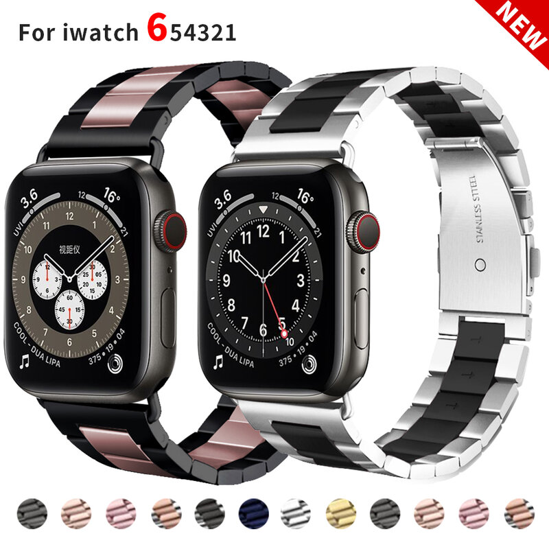 Pulseira de aço inoxidável para apple watch, 42mm, 38mm, série 6 se 5 4 3 2 1, substituição para iwatch, pulseira de metal, 44mm, 40mm