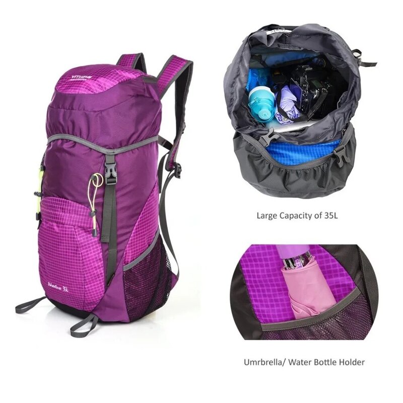 경량 나일론 야외 접이식 배낭 여행 접이식 배낭 35L 방수 초경량 등산 가방 휴대용