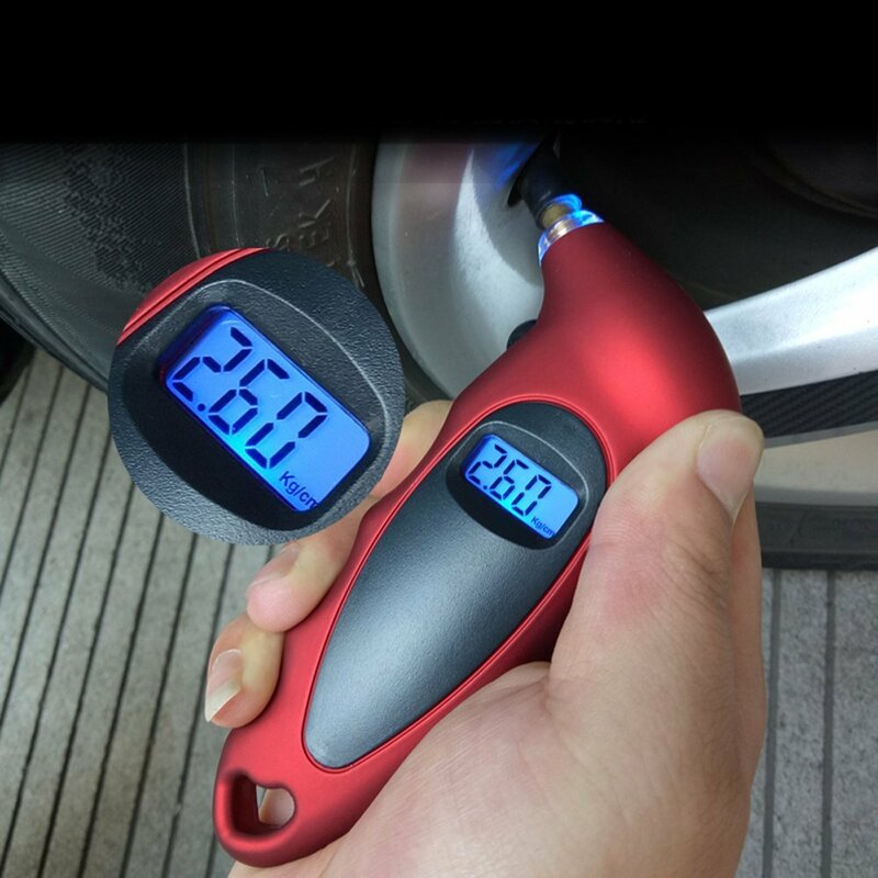 قياس ضغط الإطارات الخلفية عالية الدقة الرقمية مراقبة ضغط الإطارات سيارة الإطارات قياس ضغط الهواء متر شاشة الكريستال السائل