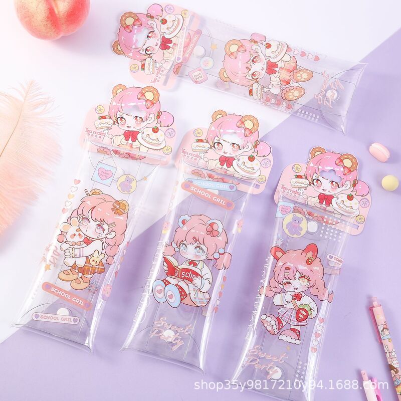 Kawaii Trong Suốt In Hình Bút Chì Túi Gấu Bé Gái Khủng Long Ins Sáng Tạo Siêu Dễ Thương Bút Chì Mềm Ốp Lưng Dễ Thương Trường Văn Phòng Phẩm