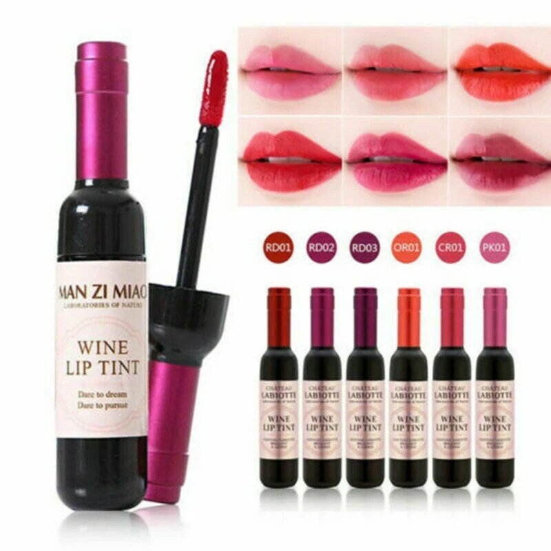 6 colori opachi lucidalabbra bottiglia di vino rosso trucco rossetti liquidi impermeabile lucidalabbra a lunga durata idratare cosmetici tinta labbra
