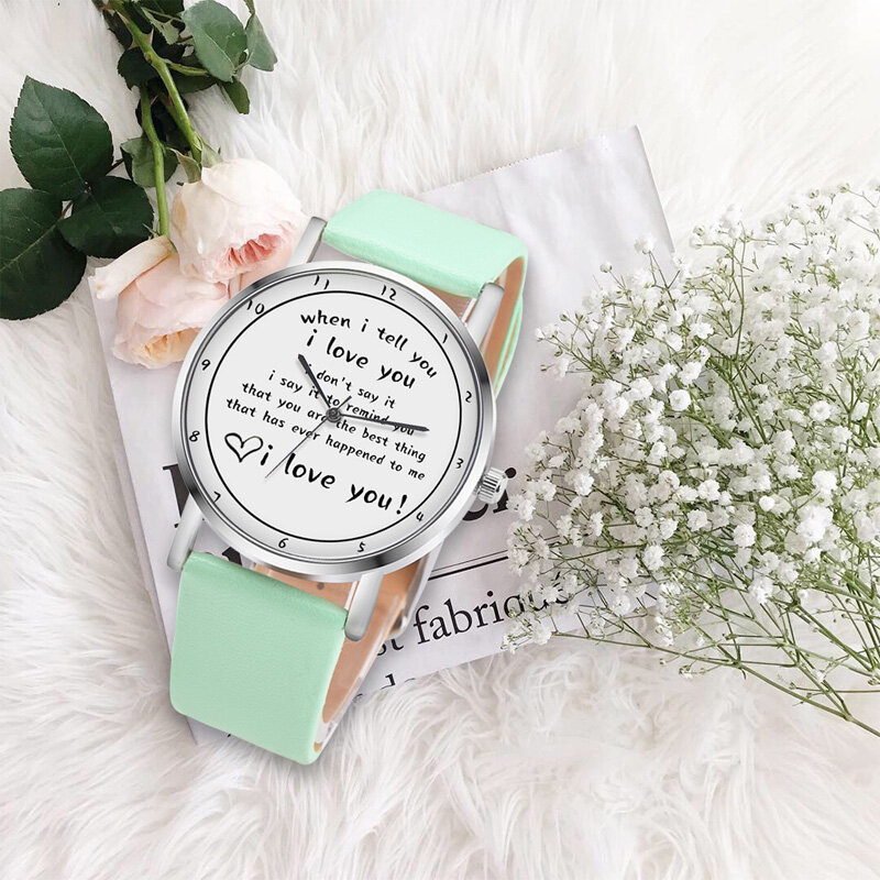 Letters Printed Watch Quartz Watch with PU Leather Strap I LOVE YOU Watch for Women Girls NYZ Shop