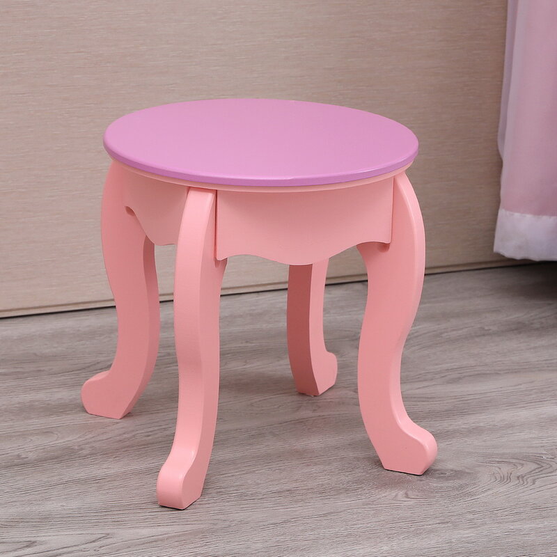 Tocador de juguete para niña, 3 espejos plegables/silla/1 cajón, tablero rosa de alta calidad, diseño de arco, disponible en EE. UU.