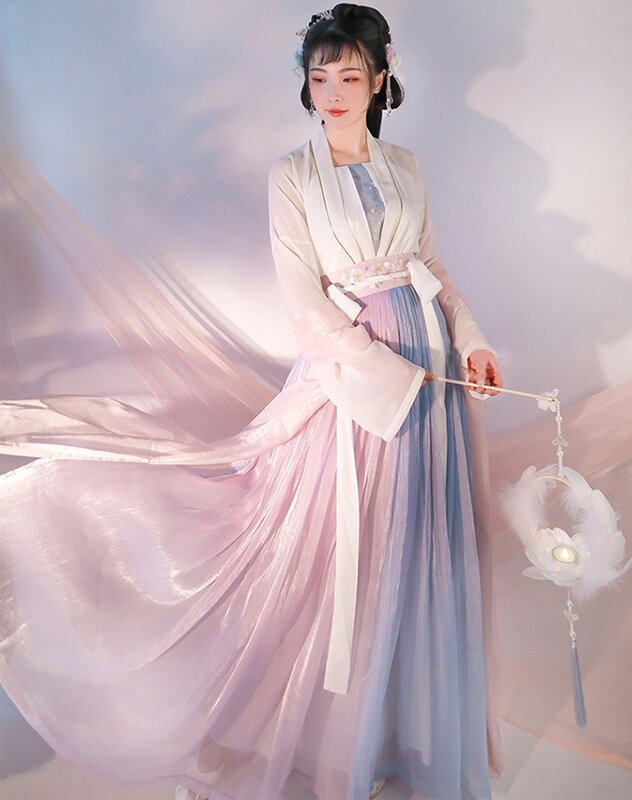Chinês cheio peito cintura saia primavera verão fada ar elegante melhorado antigo traje diário cosplay hanfu vestido feminino