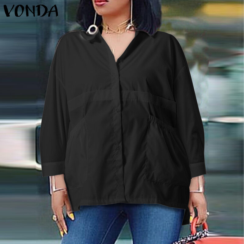 Рубашка VONDA Женская в стиле ретро, однотонная туника, Элегантная блузка с длинным рукавом, Повседневная офисная Деловая блузка
