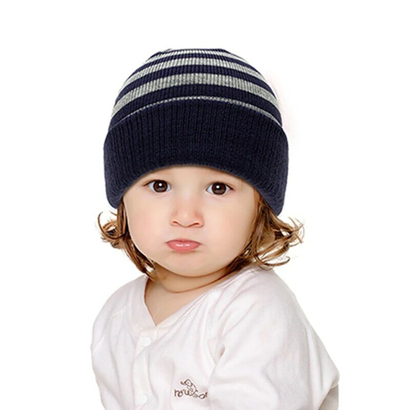 Morbido e confortevole cappello e guanti caldi a maglia Set di due pezzi moda cappellini per bambini a strisce all'uncinetto copricapo per bambini regalo di natale
