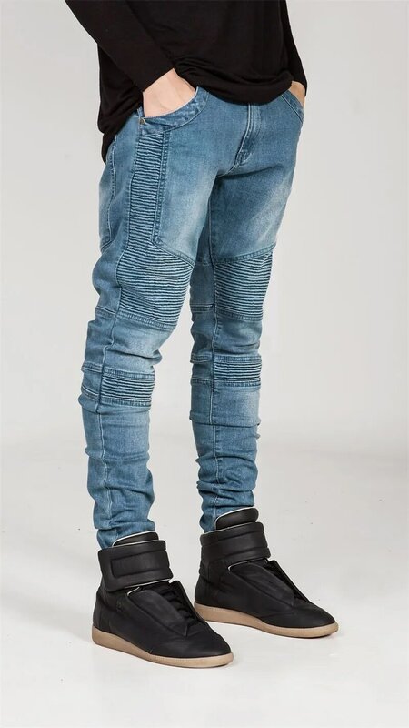 Calça jeans masculina skinny, moda stretch para homens, calça longa de motociclista, fina, reta, primavera 2021