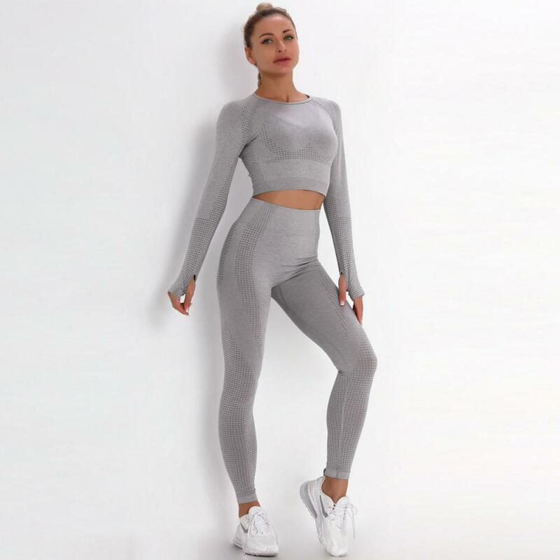 2 pçs conjunto de ginásio yoga esportes terno feminino sem costura leggings push up sutiã esportivo feminino manga longa treino roupas de fitness