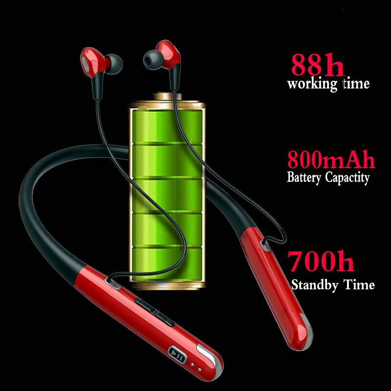 Auriculares inalámbricos con Bluetooth V5.1, audífonos deportivos con banda para el cuello, micrófono, graves, estéreo, tarjeta SD TF, 88h, para XiaoMi