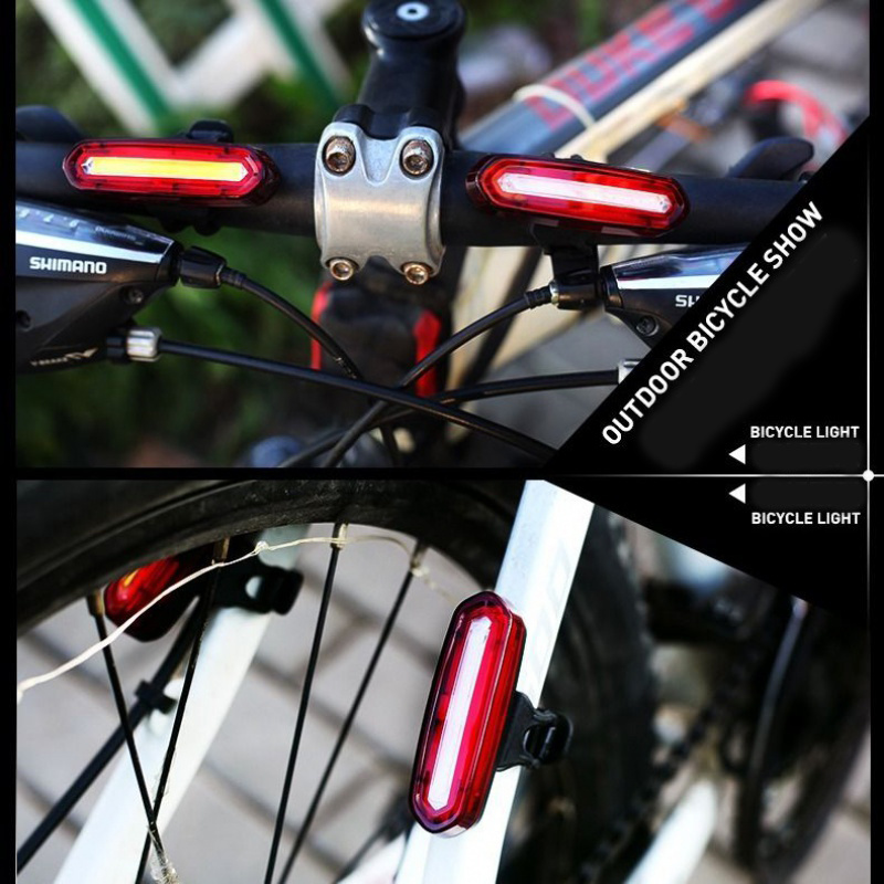 Lampu Belakang Pengisi Daya USB Sepeda LED Tahan Air Lampu Belakang Berkendara Sepeda Gunung Empat Mode Lampu Kecerahan Tinggi Manik-manik Lampu COB