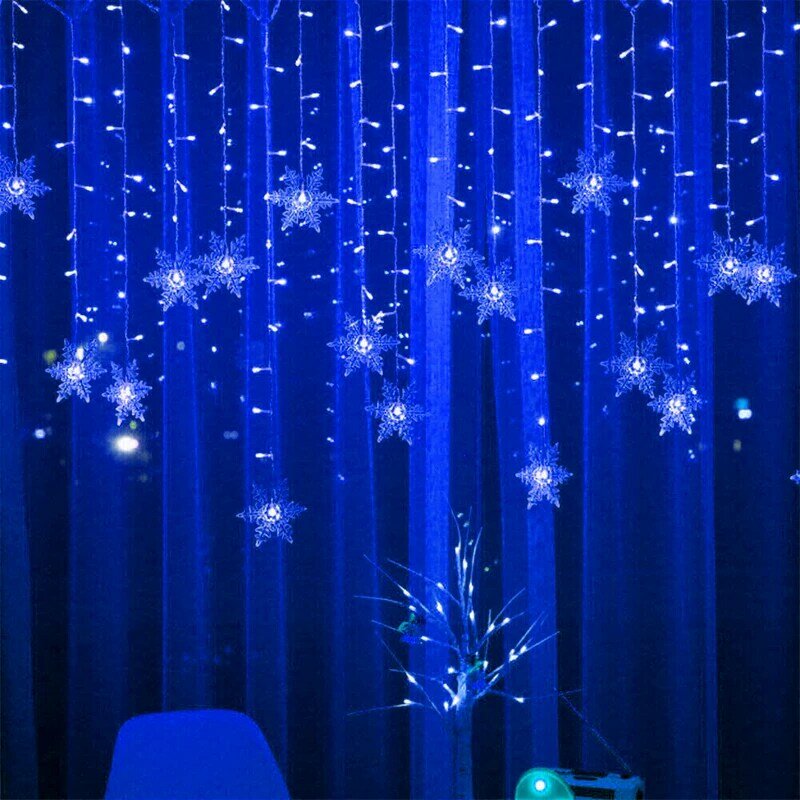 Luzes da corda do floco de neve da cortina do diodo emissor de luz onda fada decoração do natal da festa de natal com 8 modos
