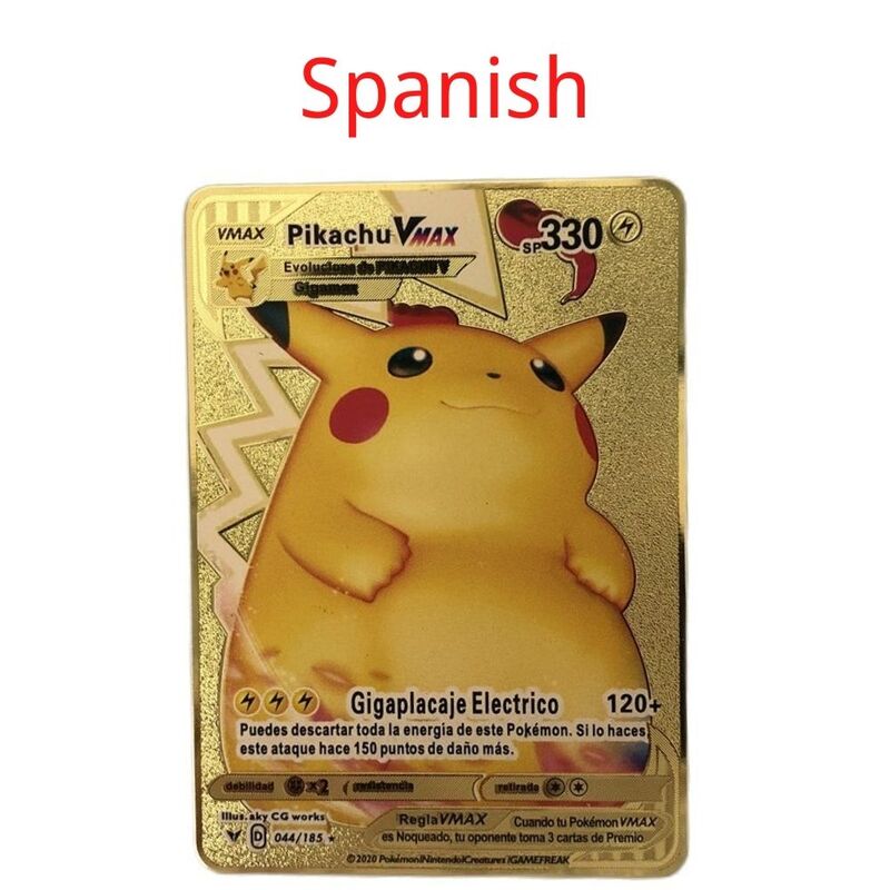 Pokemon espanhol metal cartão pikachu fogo-respiração dragão vmax ouro v/gx/ox cartão brinquedos jogar jogos coleção cartão presentes das crianças