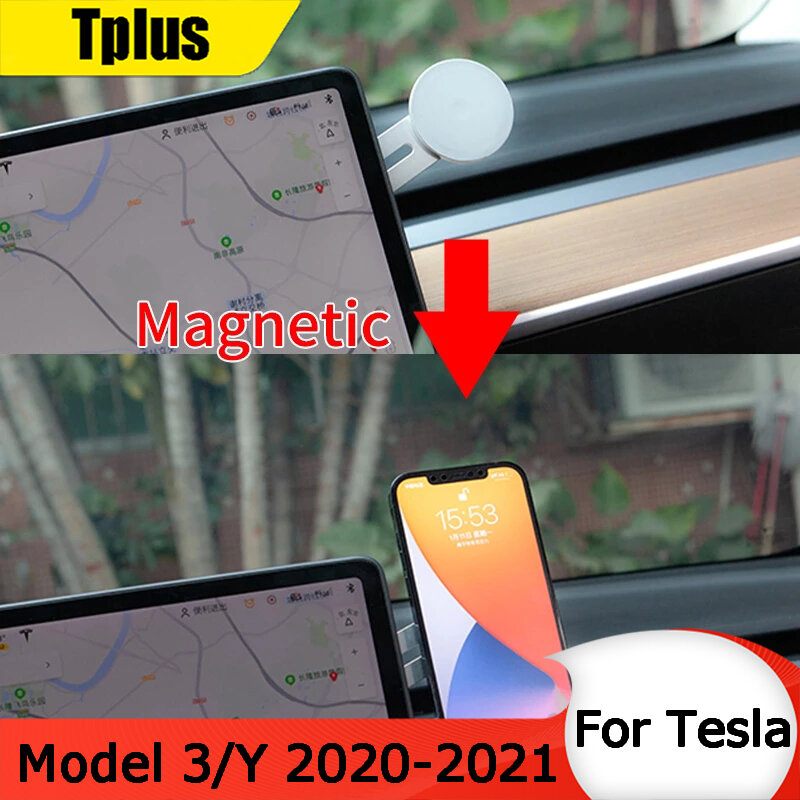 Tplus Dudukan Penyangga Ponsel Mobil Pengisap GPS untuk Model 3 2021 / Model Y 2021 Aksesori Pilar Samping Layar Navigasi