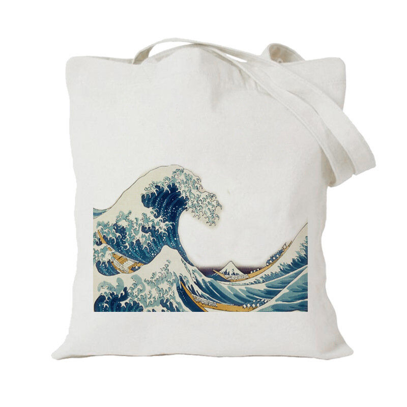 Bolsa feminina de lona sacola de compras tecido ukiyoe bolsas de mão ombro único bolsa feminina shopper