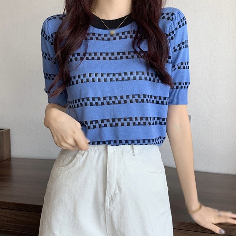 Camiseta feminina manga curta estampa casual, camiseta feminina com gola redonda
