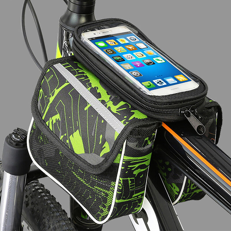 ขี่จักรยานจักรยานกระเป๋าหน้าจอ Touch MTB จักรยานหน้า Top Tube Tube กระเป๋าผู้ถือกรณี Pannier โทรศัพท์มือถือกร...