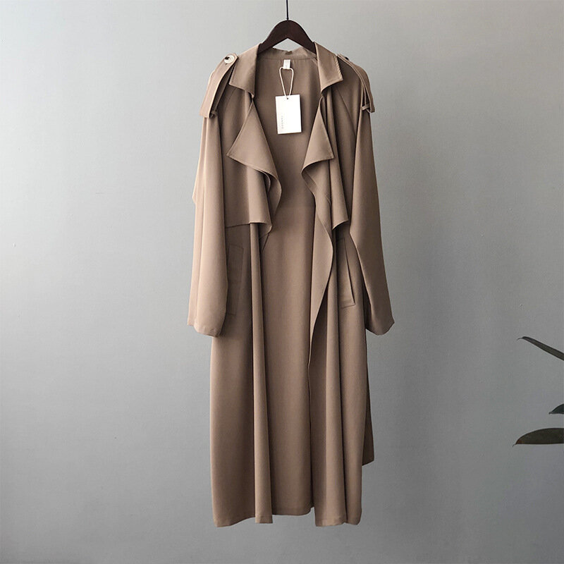 Nova moda outono longo comprimento duplo lapela gola com sashe trench coat feminino high end estilo inglaterra casaco feminino