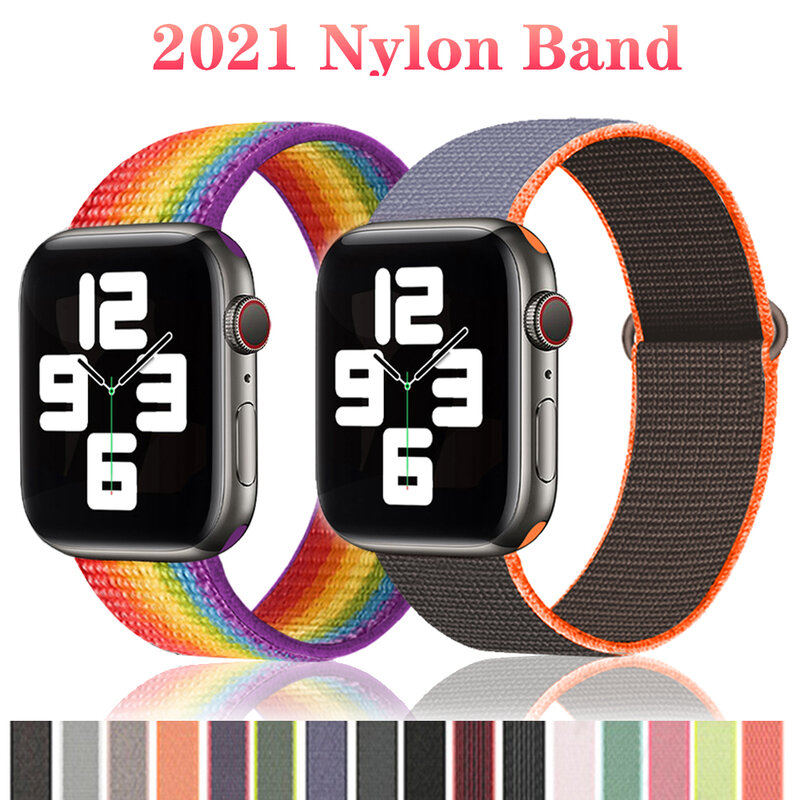 Tali Nilon untuk Apple Watch Band 44Mm 40Mm 42Mm 38Mm Jam Tangan Pintar Sabuk Gelang Olahraga Loop Gelang IWatch Seri 3 4 5 6 Se Band