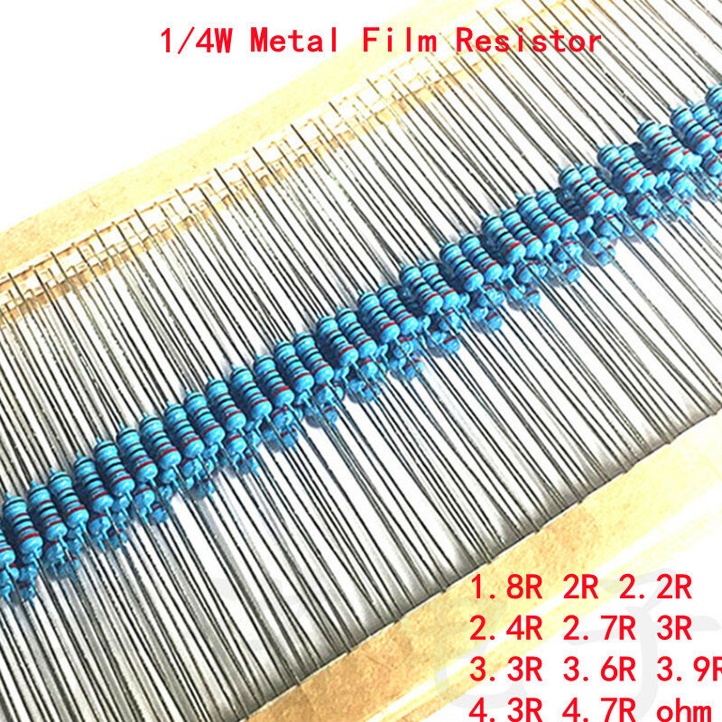 100pcs 1/4W Filme De Metal Resistor 1% 1.8R 2R 2.2R 2.4R 2.7R 3R 3.3R 3.6R 3.9R 4.3R 4.7R 1.8 3 2 2.4 2.7 3.3 3.6 3.9 4.3 4.7 Ohm
