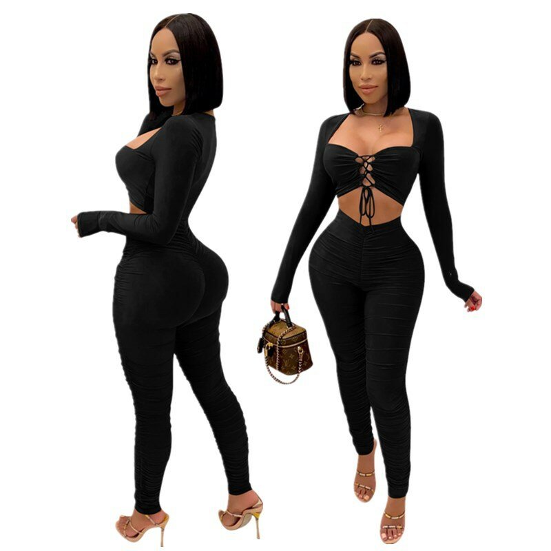Casaul Women Tracksuit Two Piece Set Shirt And Long Pants Drawstring Sportsuit Matching Set Clothes For Women Outfit