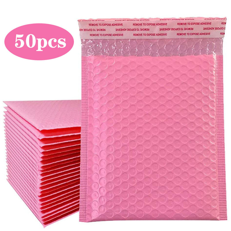 Envelopes estofados com auto-selagem, saquinho rosa, 50 unidades