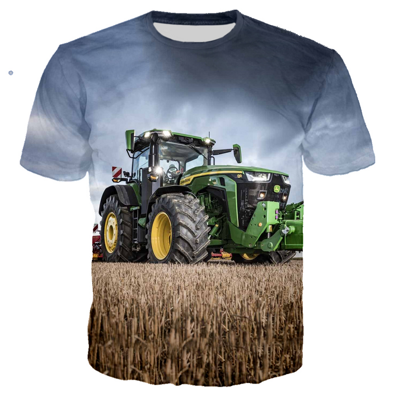 T-Shirt à manches courtes et col rond pour homme, estival et confortable, avec impression 3d, équipement lourd, tracteur, pelleteuse, tendance, 2021