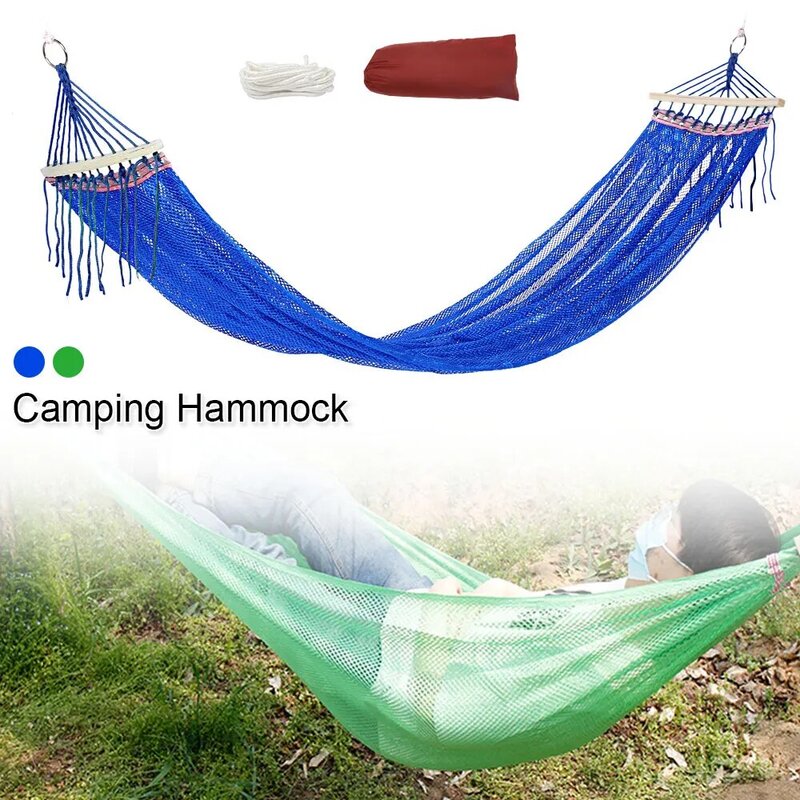 1 Buah 260 CM X 130CM Es Sutra Membungkuk Tongkat Hammock Biru Hijau untuk Anak-anak Dewasa Taman Outdoor Perjalanan Camping produk Rekreasi