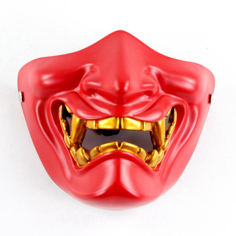 Half Face Mask Cosplay Kabuki Samurai Devil Halloween Party Festival Costume Party and Movie Prop Horror Face