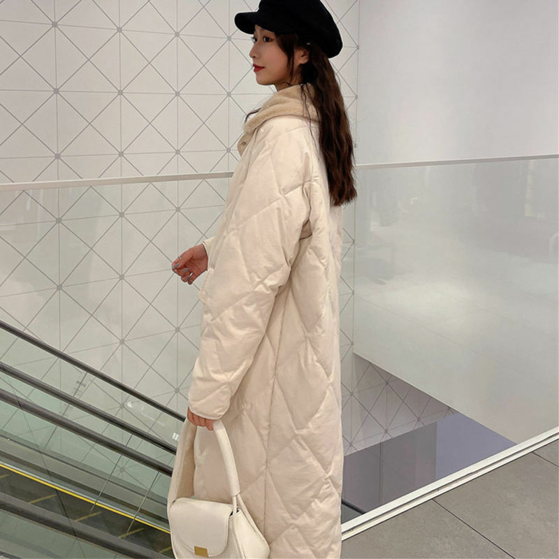Abrigos de plumón de pato blanco grueso para mujer, chaquetas largas sueltas para mujer, prendas de vestir cálidas de manga larga sólidas T821 2021