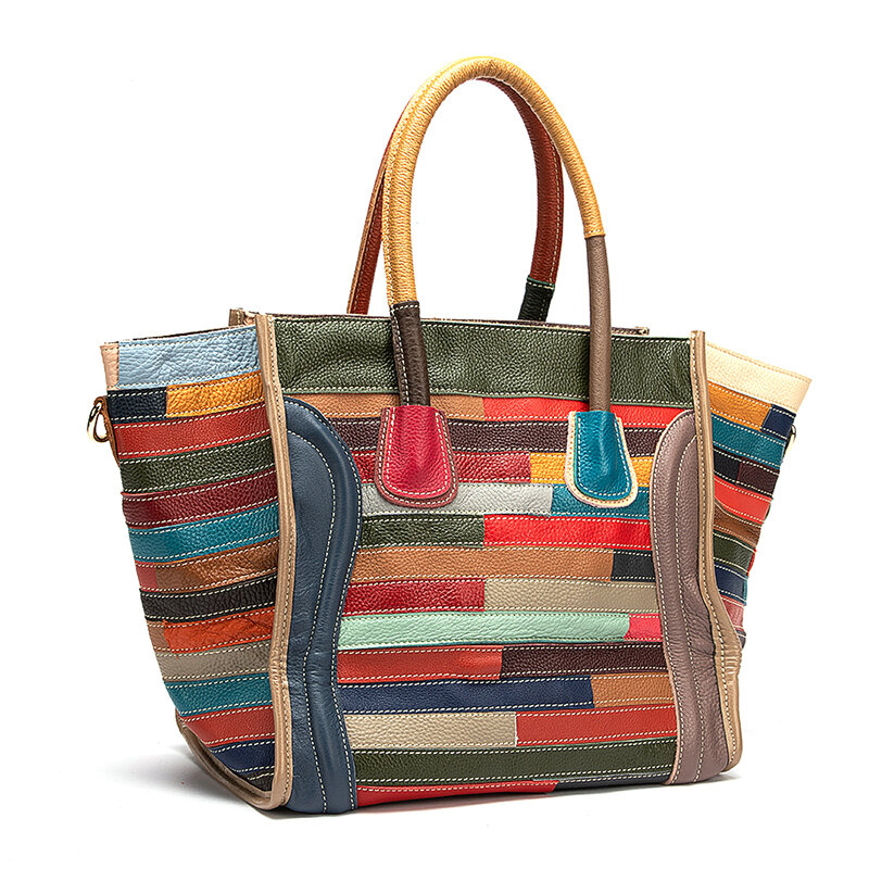 Grand sac à main Patchwork en cuir multicolore pour femmes, sac à bandoulière de qualité supérieure, fourre-tout Design, offre spéciale, 486