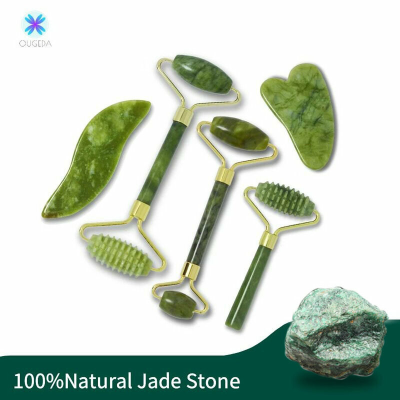 Jade natural gua sha massager conjuntos de ferramentas para rosto gouache raspador rolo conjunto beleza saúde facial cuidados com a pele massagem ferramentas