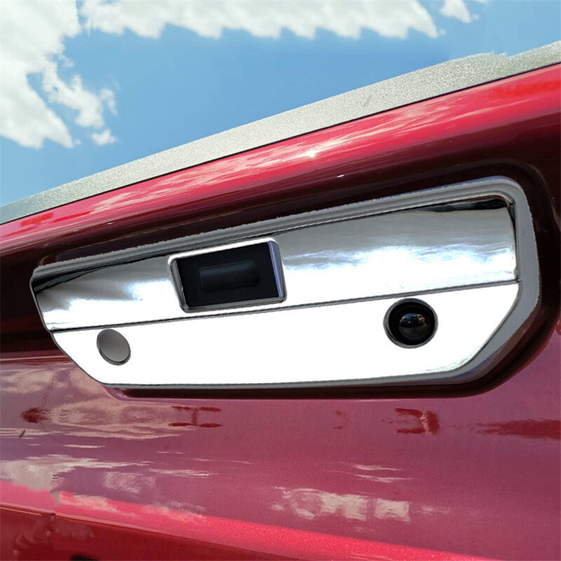Penutup Gagang Pintu Belakang Dipotong dengan Lubang Kamera untuk Chevy Silverado Chrome 2019-2021