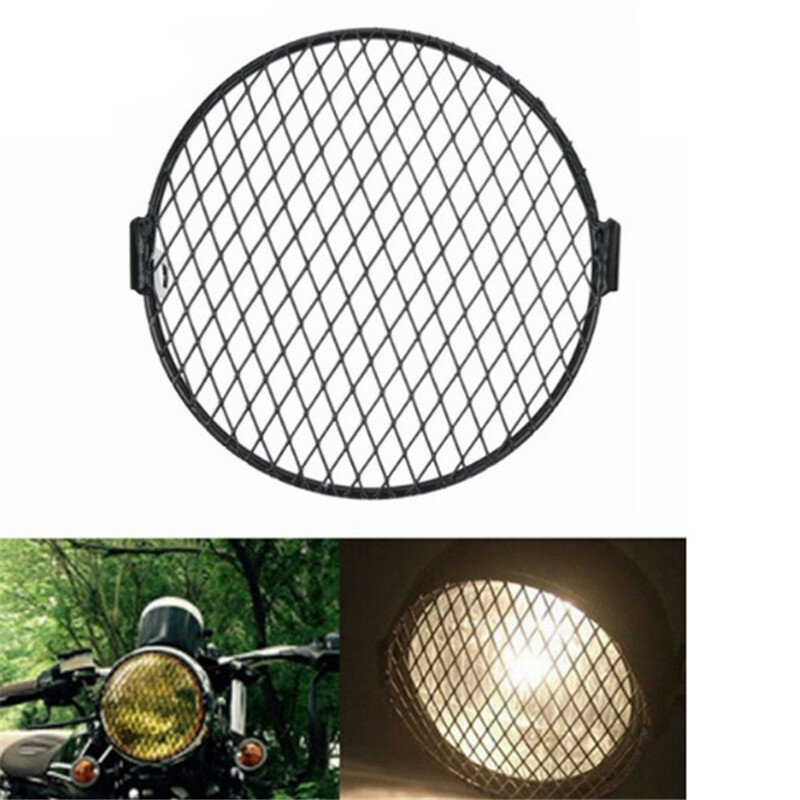 Universele Motorfiets Koplamp 16 Cm Grill Mesh Rooster Rooster Vivid Black Side Mount Netto Cover