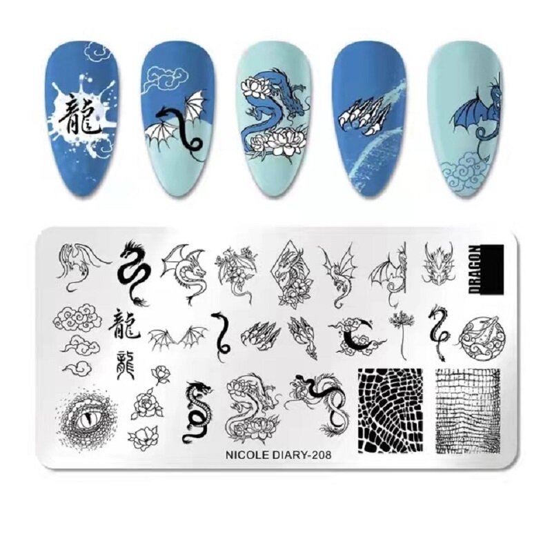 Placas de estampado de uñas, plantillas para manicura, personajes de ratón, flores y plantas a cuadros, bonito Logotipo de marca, 2021