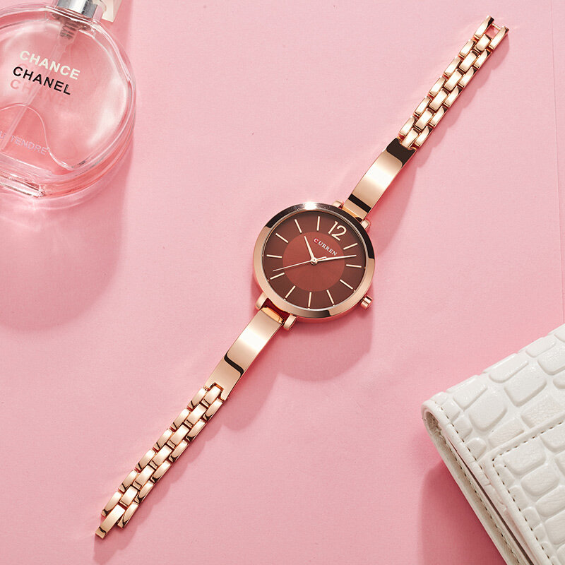Curren novo design criativo relógio de quartzo feminino casual moda elegante senhoras presente relógio de pulso do vintage relógios relogio feminino