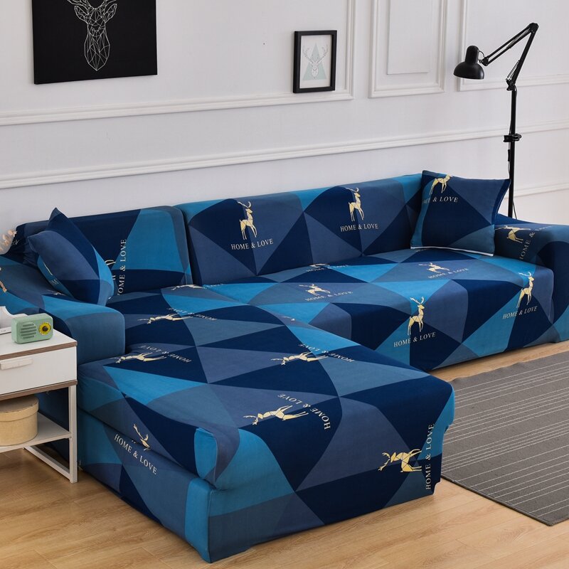 Square Lattice Printed Couch Cover Sofa Cover Elastic Slipcovers For Pets Chaselong Protector L Shape Anti-dust Machine Washable