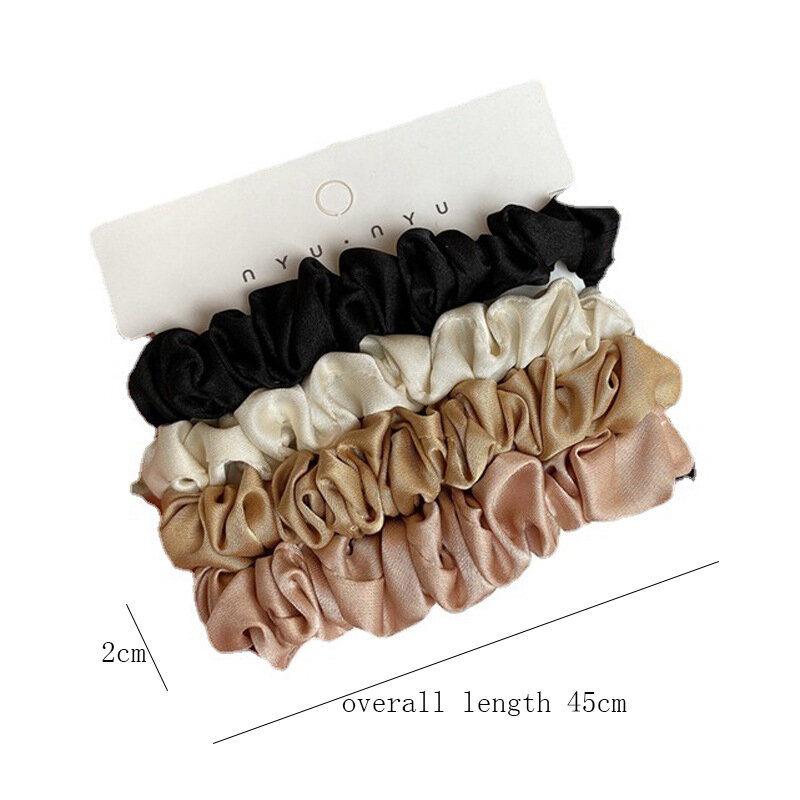 4pcs Pure Silk Skinnies Small Scrunchie Set Hair Bow Ties Ropes Bands Skinny Scrunchy Elastics Ponytail Holders for Women Girls