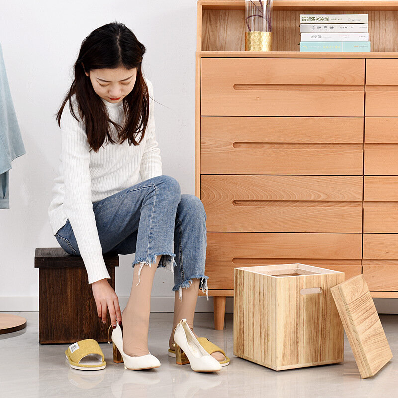 تخزين البراز كرسي خشبي للمنزل للطي مخزن للأدوات ل مقعد منظم صغير يمكن الجلوس مع صندوق تخزين مع الرجعية الحنين غطاء