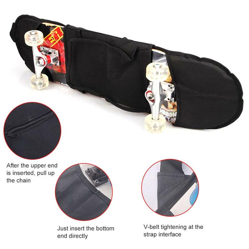 Mochila de skateboard prática preta chiffon alça de ombro ajustável bolsa de malha para skateboard longboard